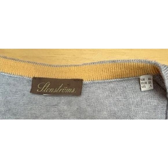 Stenstroms Thin Knit V-Neck Light Gray Mens Sweater 100% MERINO Size L - Picture 10 of 11